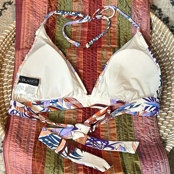 La Blanca Botanical Garden Triangle Halter Bikini Top Size 12 White Multi - Picture 4 of 6